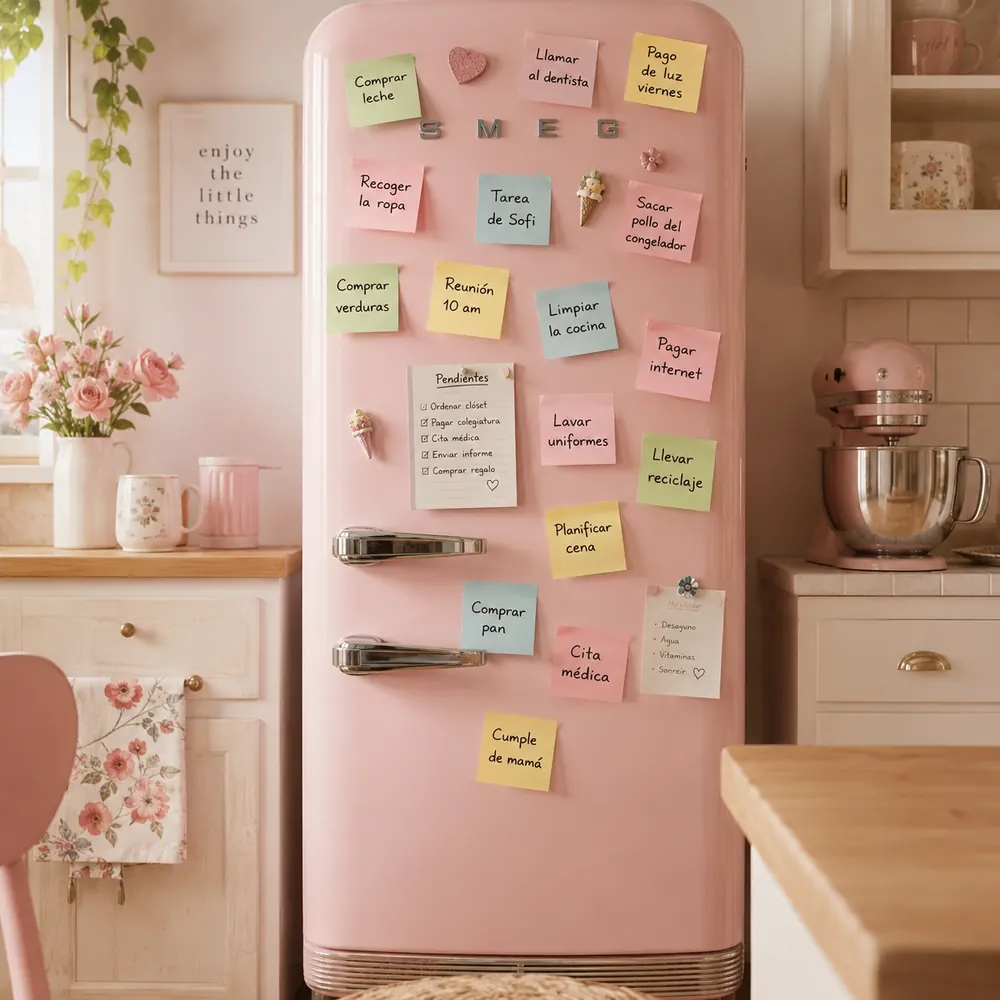 Fridge covered in sticky notes with household to-dos