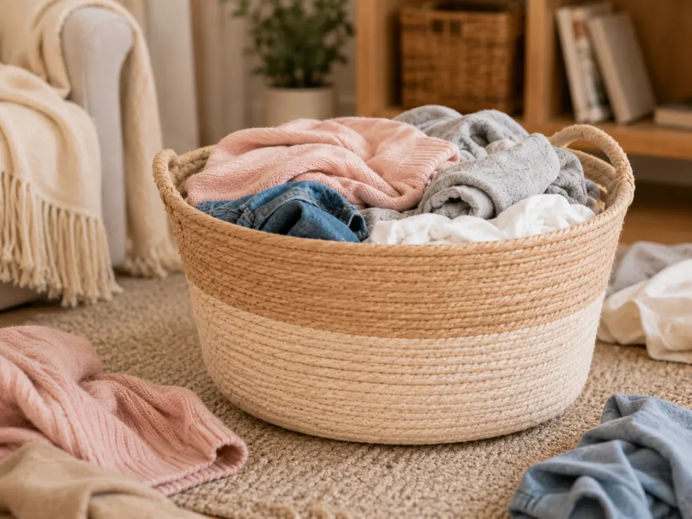 Laundry basket piling up in the living room