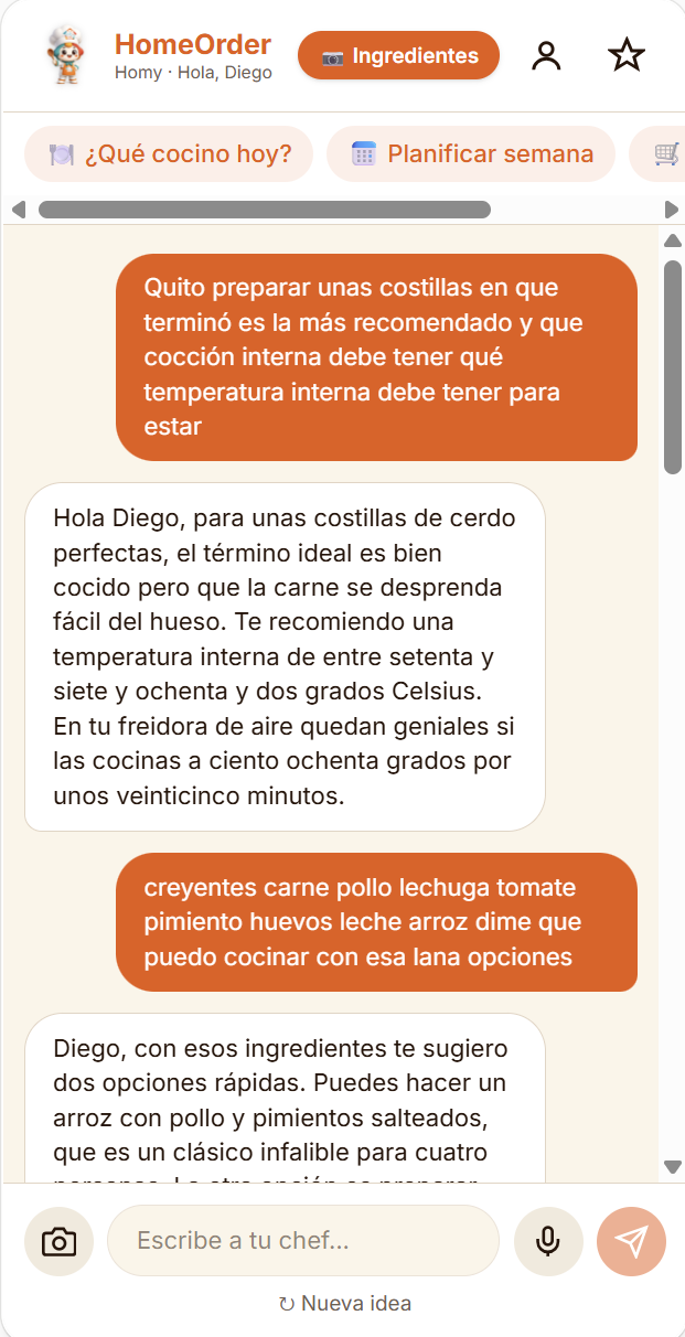Chat with the HOMY chef suggesting recipes based on your ingredients