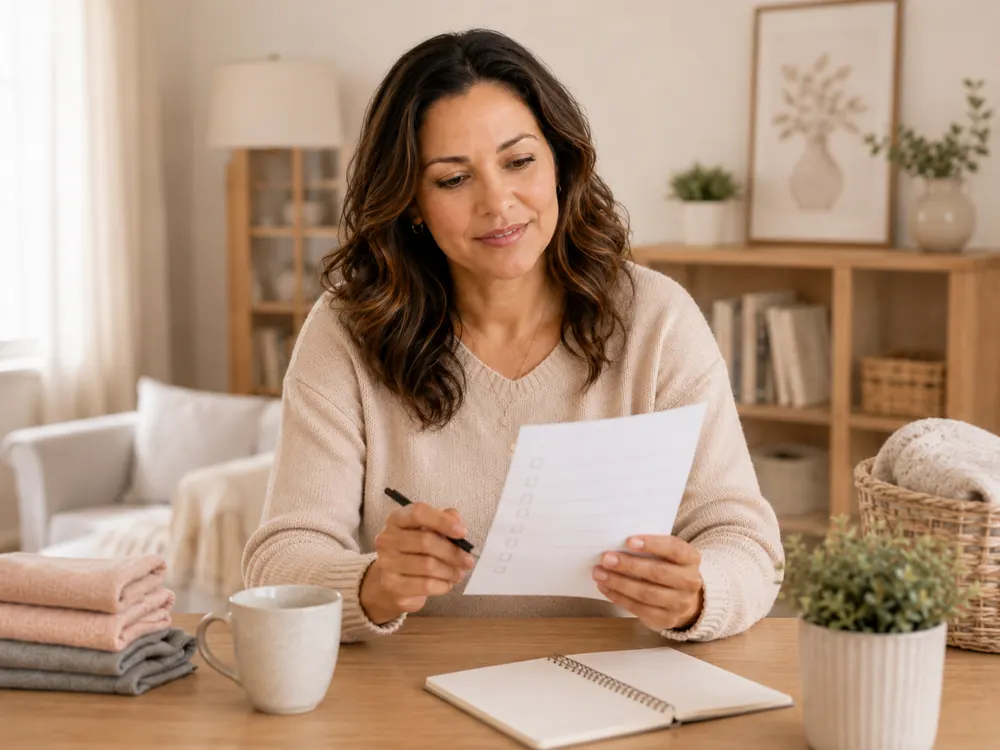 Woman going through her household to-do list